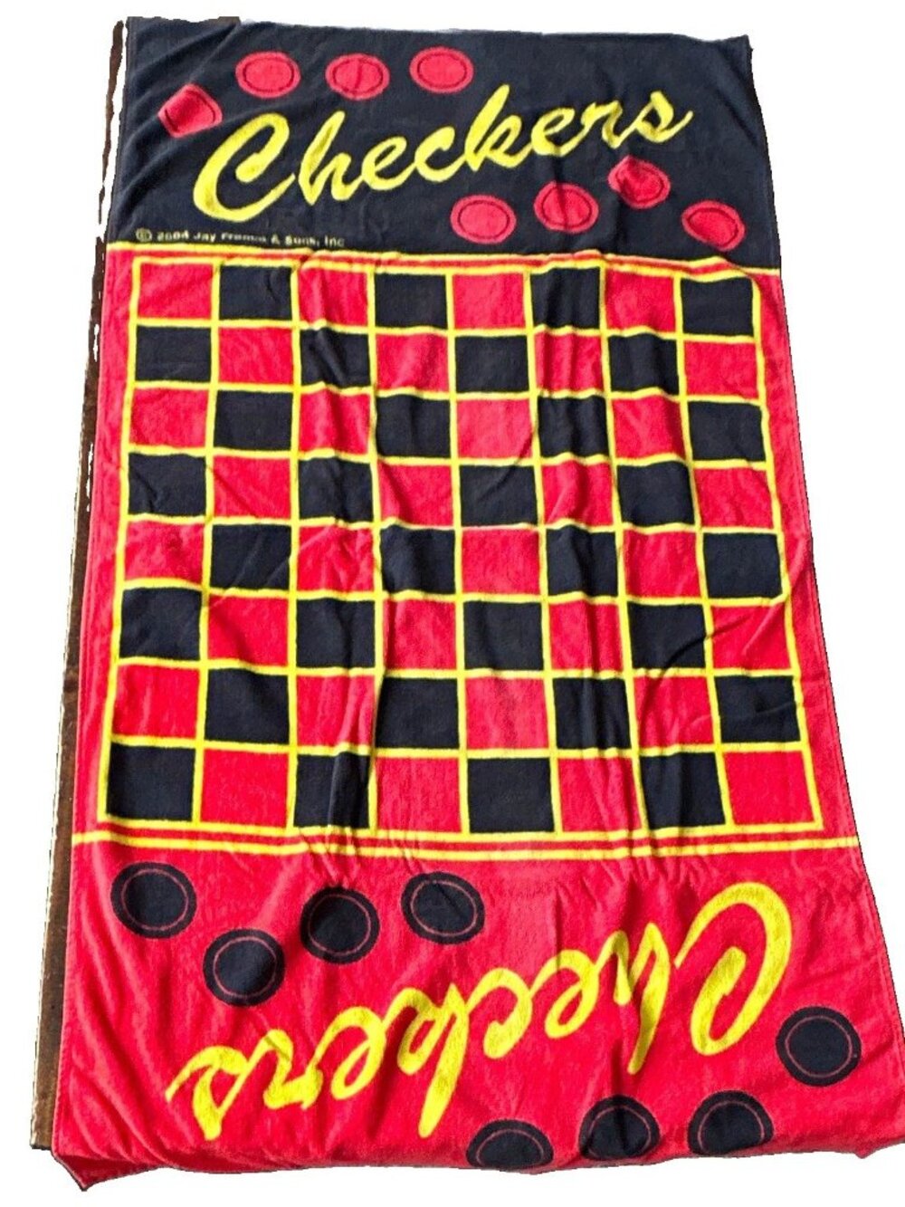 Vintage 2004 Jay Franco & Sons Checkers Cotton Beach Towel 56” x 28” Red/Black